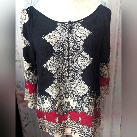 Angie brand tunic style boho rayon top, size M junior, rayon. - Picture 1 of 5